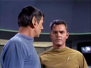 Jeffrey Hunter with Leonard Nimoy in Star Trek: The Cage